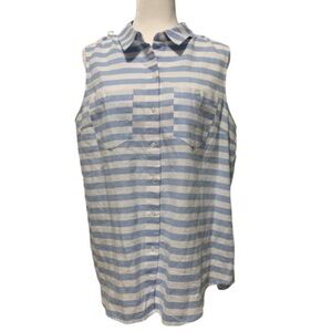 ND New Directions Blue White Stripe Button Front Sleeveless Top XL
